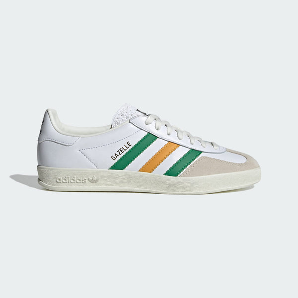 Adidas Gazelle Indoor shoes with premium suede upper and two-tone 3-Stripes, showcasing retro style and comfort.