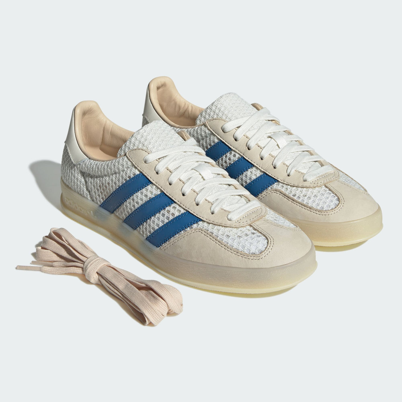 adidas Gazelle Indoor Shoes with mesh upper, leather lining, and translucent gum sole