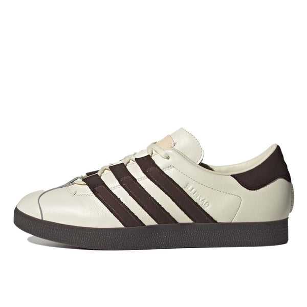 adidas Gazelle shoes in collaboration with Foot Industry, featuring a premium leather upper, molded sockliners for comfort, decorative leather tongue label, co-creation logo on the heel, and durable rubber outsole.