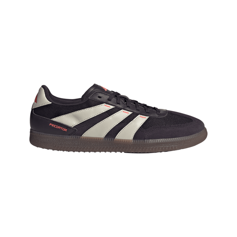 Adidas Predator Freestyle soccer shoes with suede and mesh upper, lightweight Lightstrike midsole, and Samba outsole, made with recycled and renewable materials.