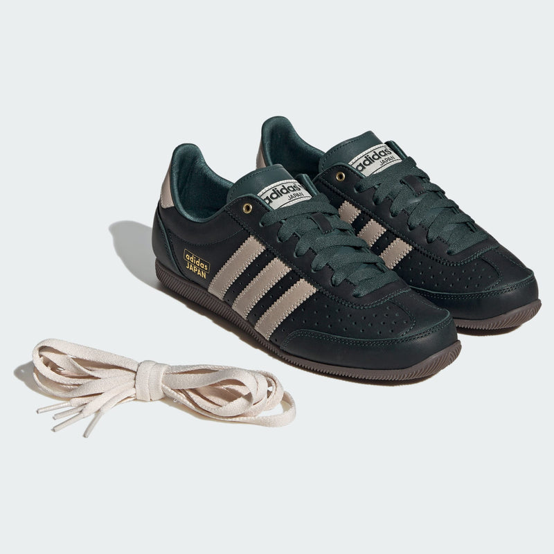 Adidas Japan shoes, reissue of the 1964 trainer, featuring a low-profile design and double-stitched T-toe detail.


