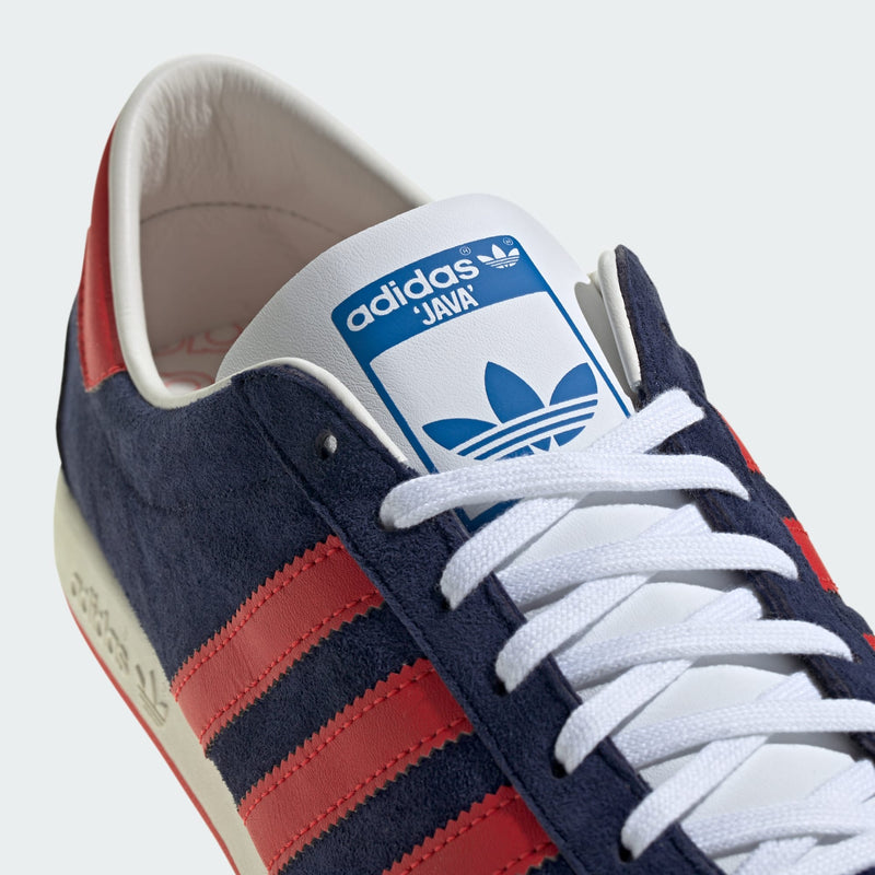 adidas Java shoes in premium suede with leather lining, showcasing their low-top design and rubber outsole for grip.