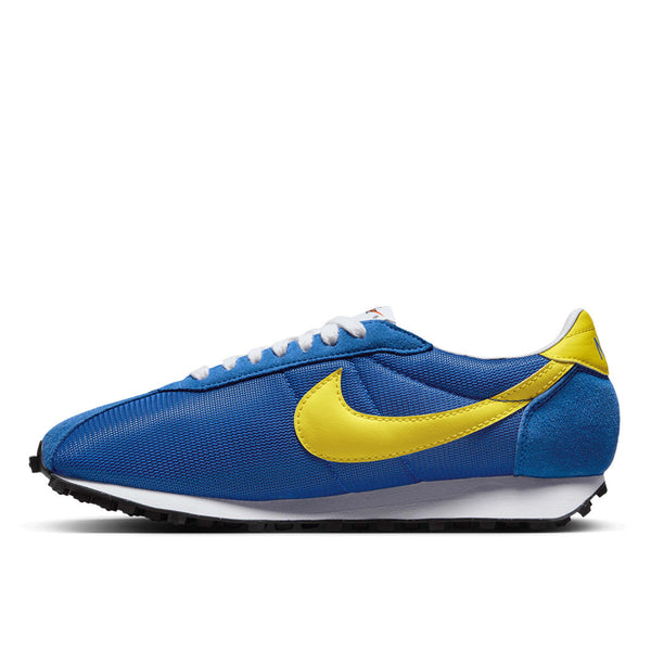 Nike LD-1000 retro running shoe in Game Royal and Opti Yellow with flared heel and Waffle sole.