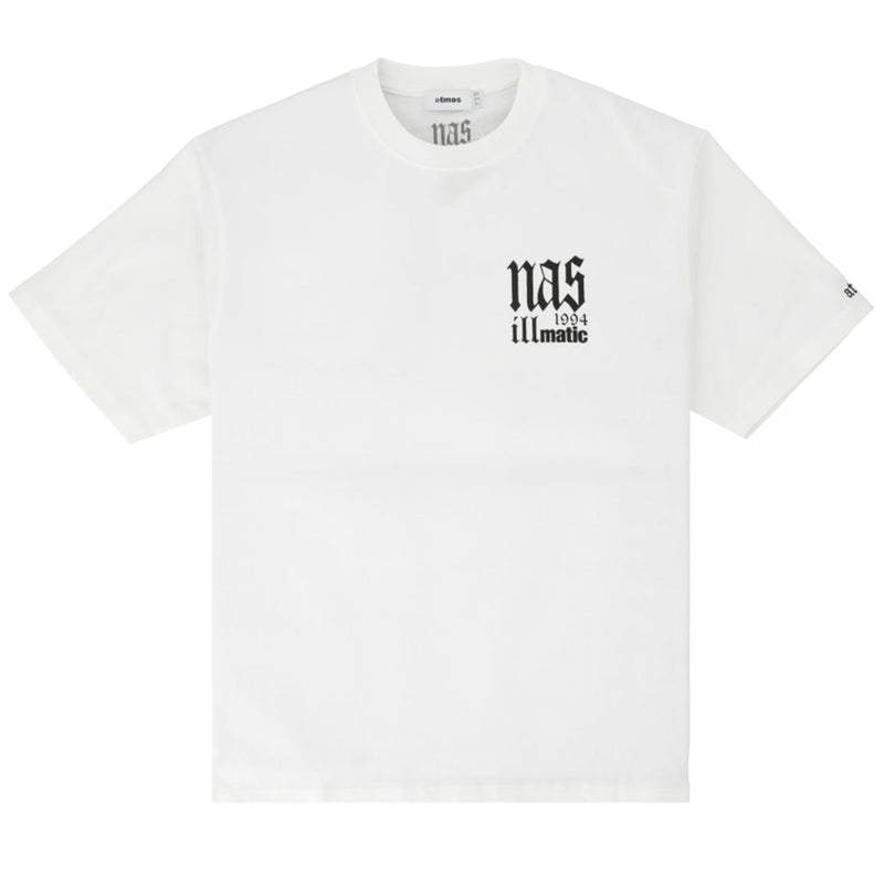 Nas x atmos "Nas Illmatic" T-shirt featuring the Nas logo and album title on the front.