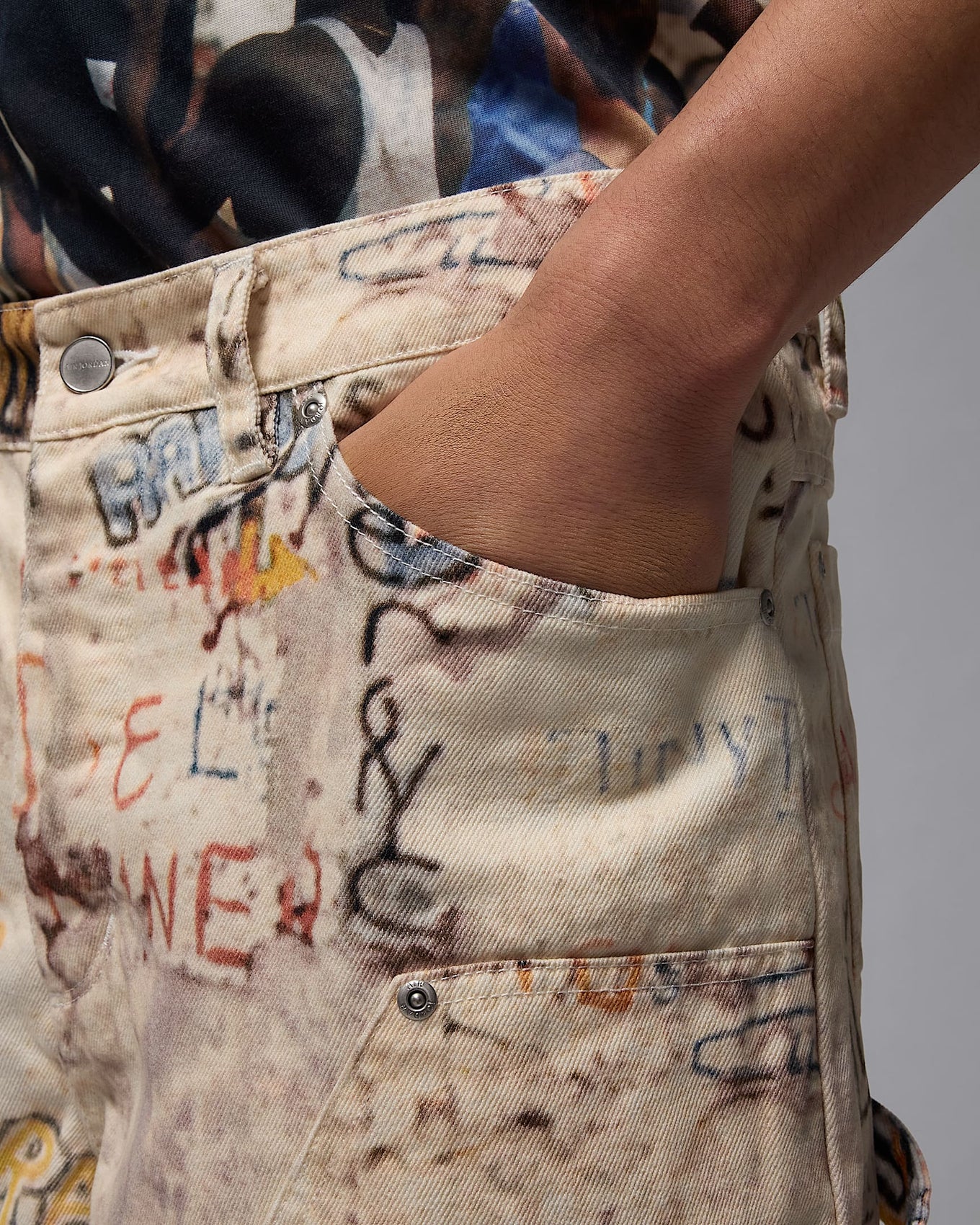 Air Jordan cotton twill shorts with MJ-inspired graphics, reinforced knees, and raw edge hems