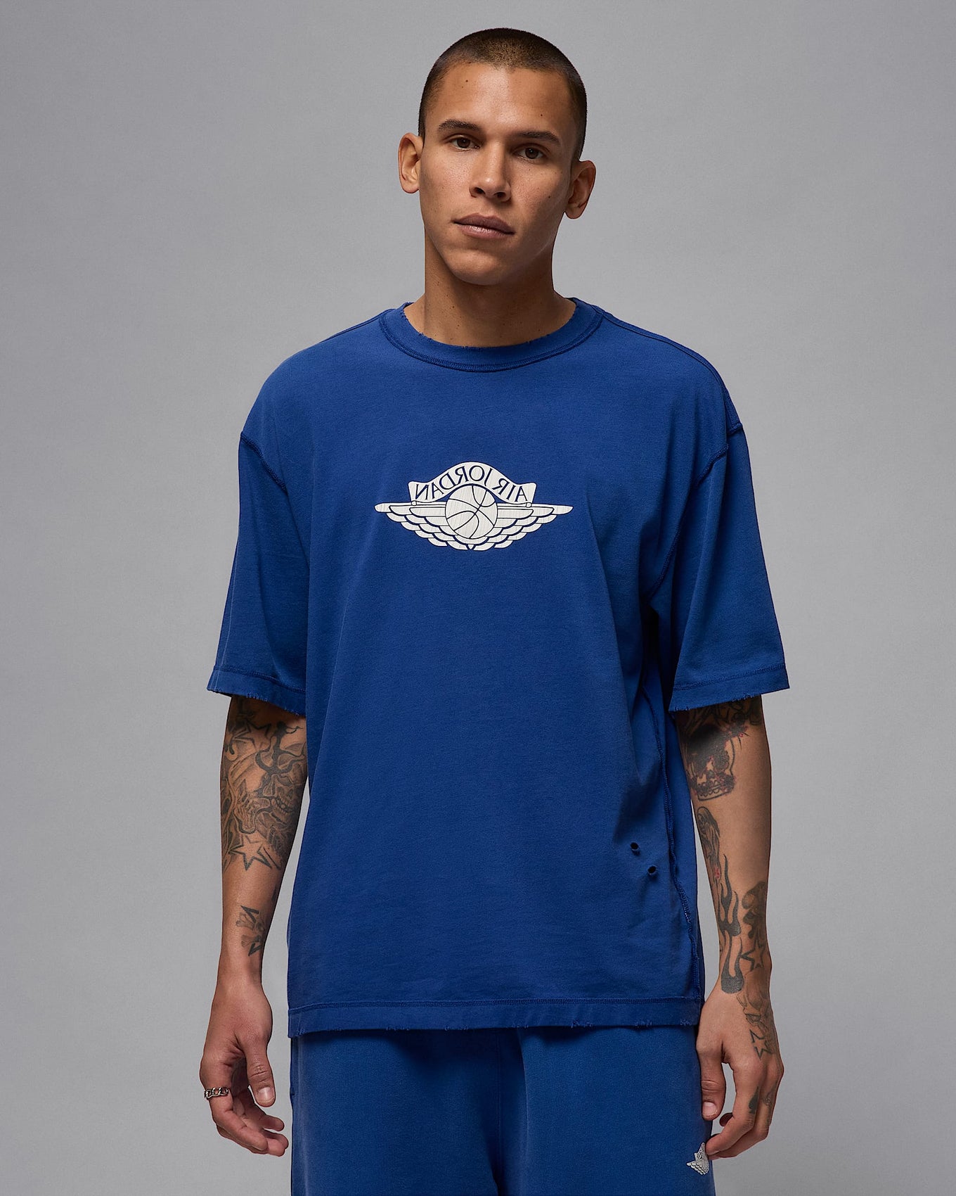 Jordan Rare Air short-sleeve tee in heavyweight cotton with distressed details and washed finish
