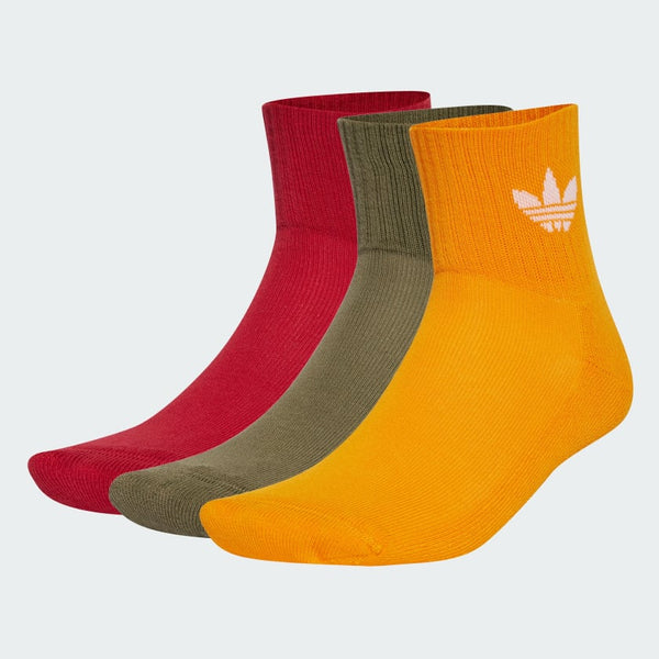 adidas mid-cut crew socks in a soft cotton blend, three pairs per pack