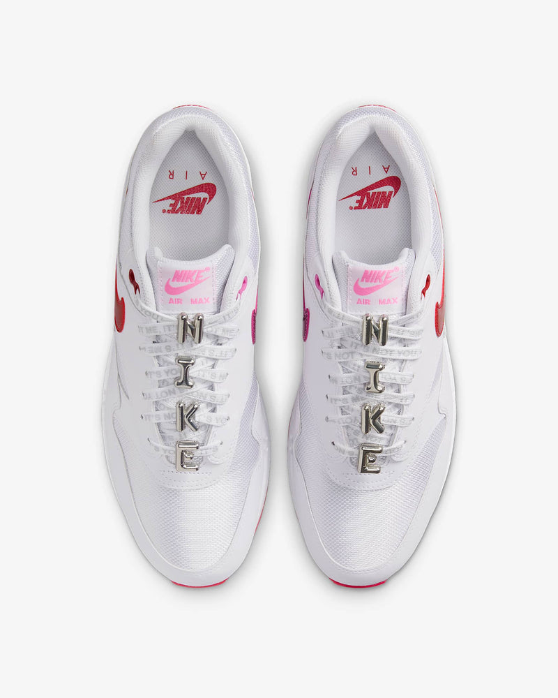 Nike Air Max 1 Premium with mixed materials, glossy Swoosh, and “It’s not me, it’s you” laces