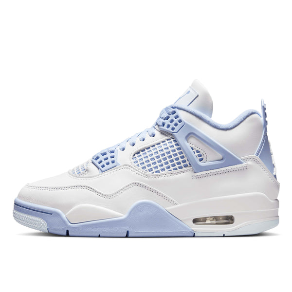 Air Jordan 4 in premium white leather with Aluminium accents and chenille flower detailing