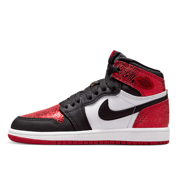 Air Jordan 1 'Ruby' sneaker with metallic crackle leather and red gemstone-inspired detailing