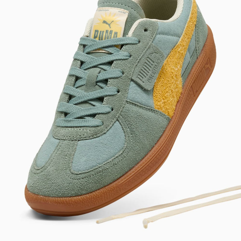 PUMA terrace sneakers with textile base, leather details, and debossed branding, combining retro charm and modern style.