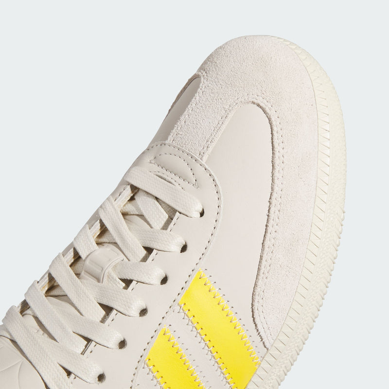 Pharrell x adidas Originals Samba Premium Edition showing ECCO leather upper, zigzag stitching, signature 3-Stripes, suede T-toe, and floating heel tab.



