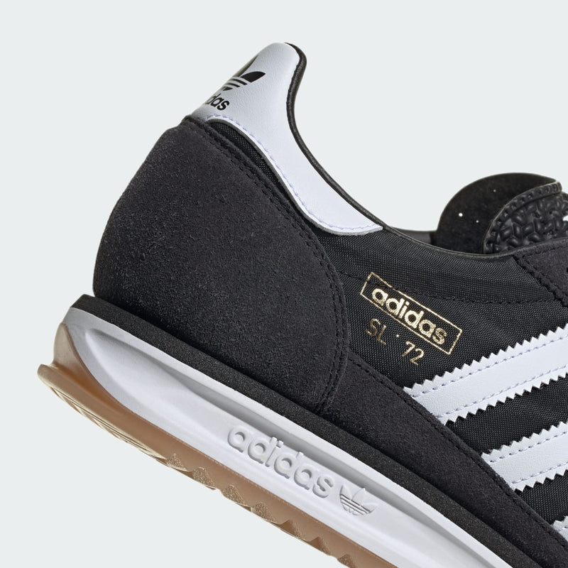 adidas SL 72 shoes with a sleek 1972 design, featuring an EVA midsole, textured rubber outsole, and suede overlays on a nylon upper.



