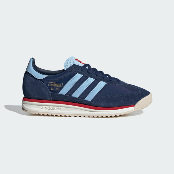 adidas SL 72 shoes with a sleek 1972 design, featuring an EVA midsole, textured rubber outsole, and suede overlays on a nylon upper.



