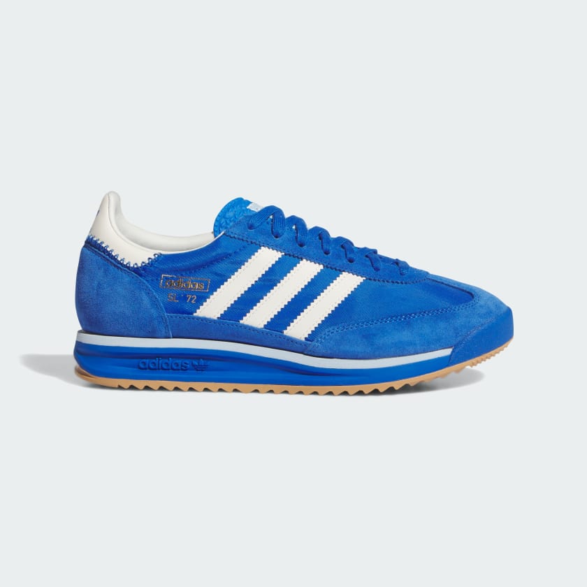adidas SL 72 shoes in retro nylon and suede upper with EVA midsole and traction outsole, inspired by the 1972 original.