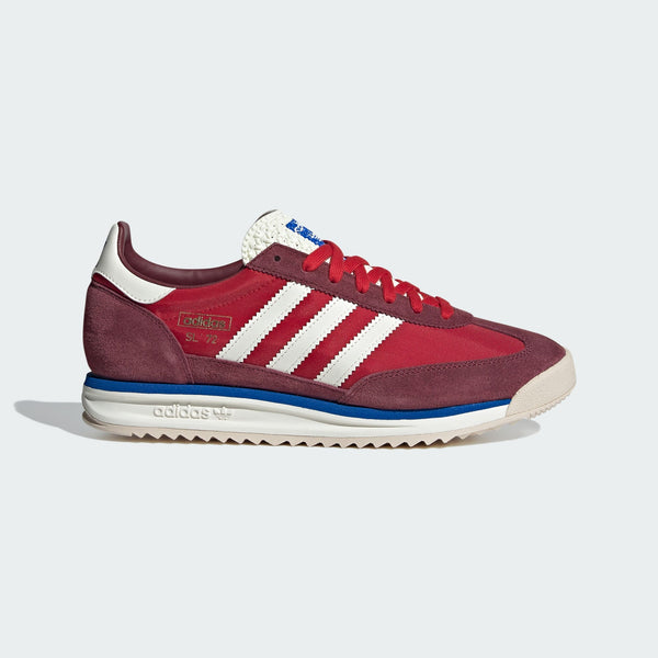 adidas SL 72 shoes with a sleek 1972 design, featuring an EVA midsole, textured rubber outsole, and suede overlays on a nylon upper.



