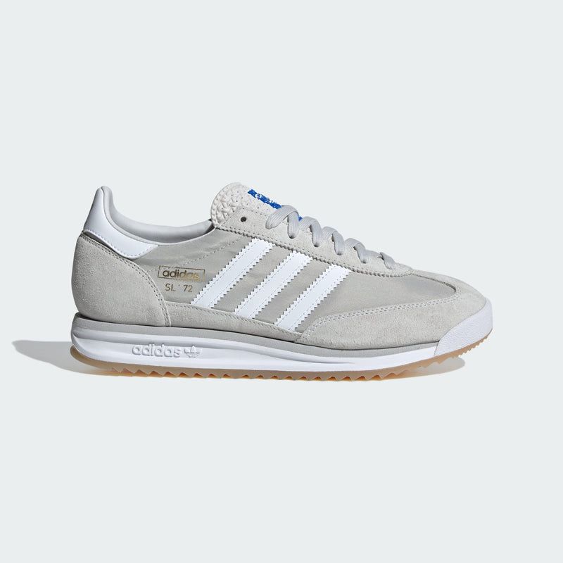 adidas SL 72 shoes with a sleek 1972 design, featuring an EVA midsole, textured rubber outsole, and suede overlays on a nylon upper.



