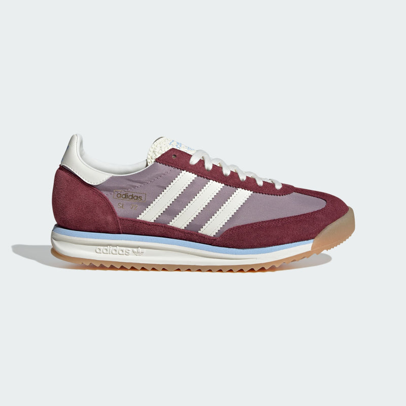 adidas SL 72 shoes with a nylon upper and suede overlays, showcasing their retro design, EVA midsole, and grippy outsole.


