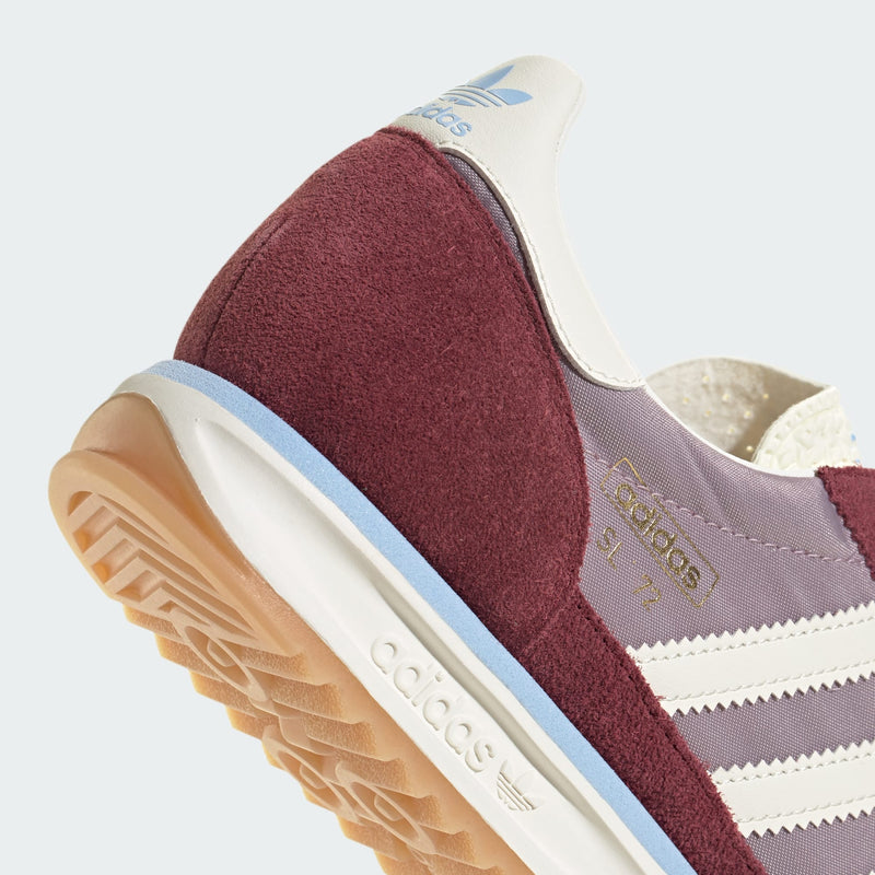 adidas SL 72 shoes with a nylon upper and suede overlays, showcasing their retro design, EVA midsole, and grippy outsole.


