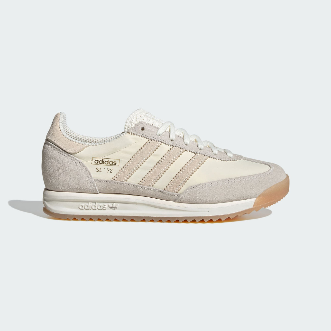 adidas SL 72 shoes with a nylon upper, suede overlays, EVA midsole, and a retro low-cut design.
