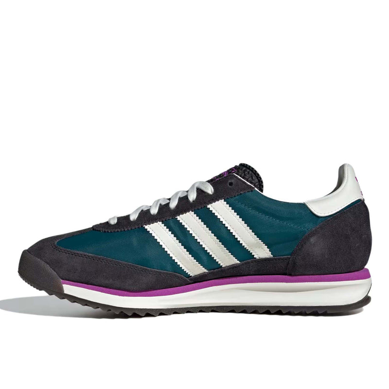 adidas SL 72 shoes with a nylon upper and suede overlays, showcasing their retro design, EVA midsole, and grippy outsole.