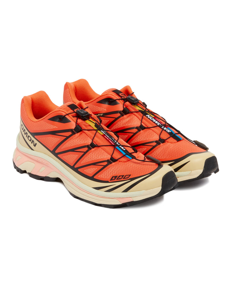 SALOMON XT-6 trail shoe with TPU and mesh construction, Quicklace® lacing system, SensiFit™ technology, EVA midsole, and rubber outsole