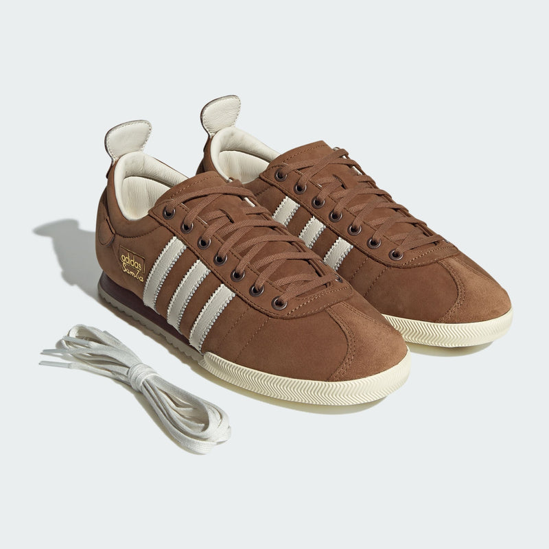 adidas Samba 62 shoes with nubuck upper, stacked leather sole, and serrated 3-Stripes