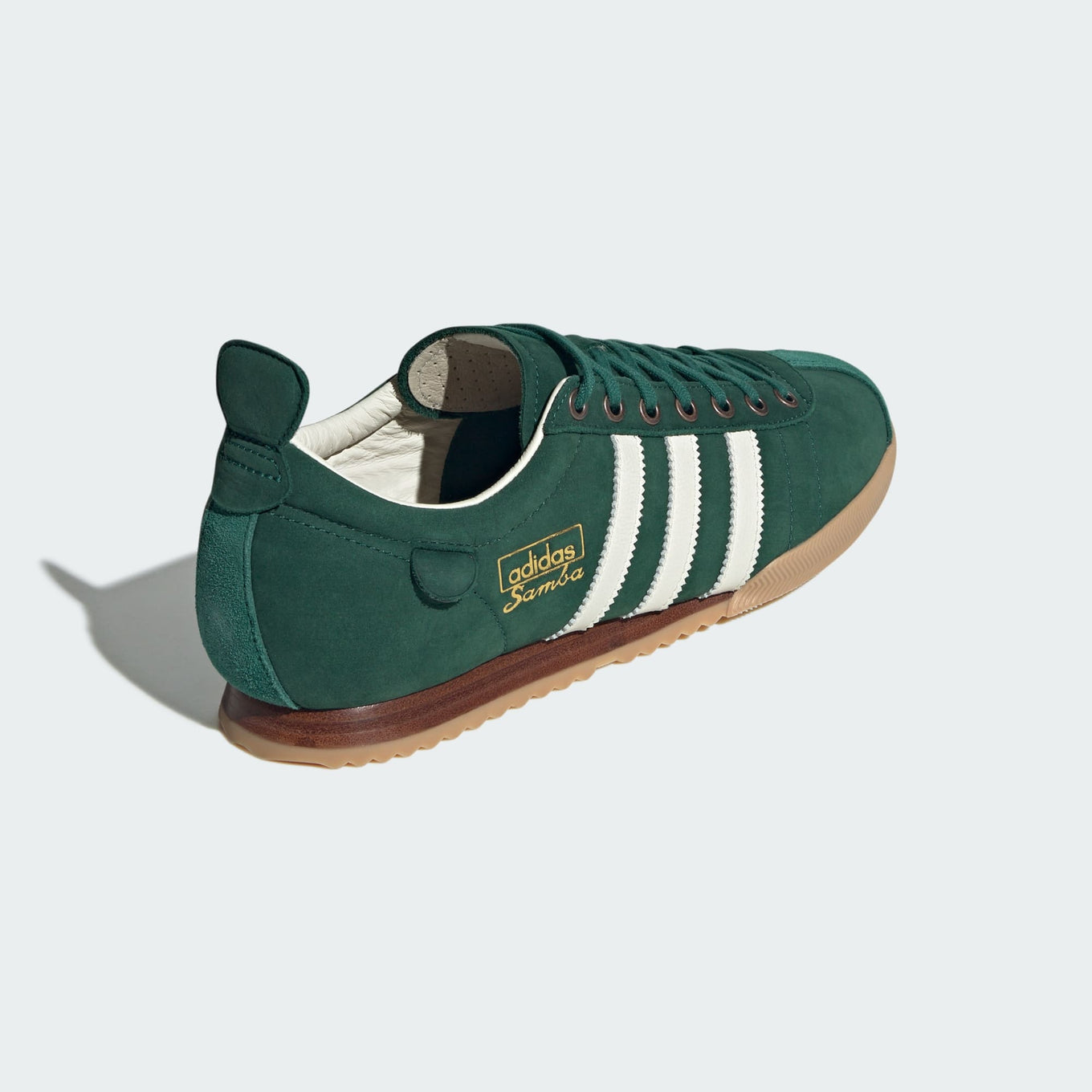 adidas Samba 62 shoes with nubuck upper, stacked leather sole, and serrated 3-Stripes