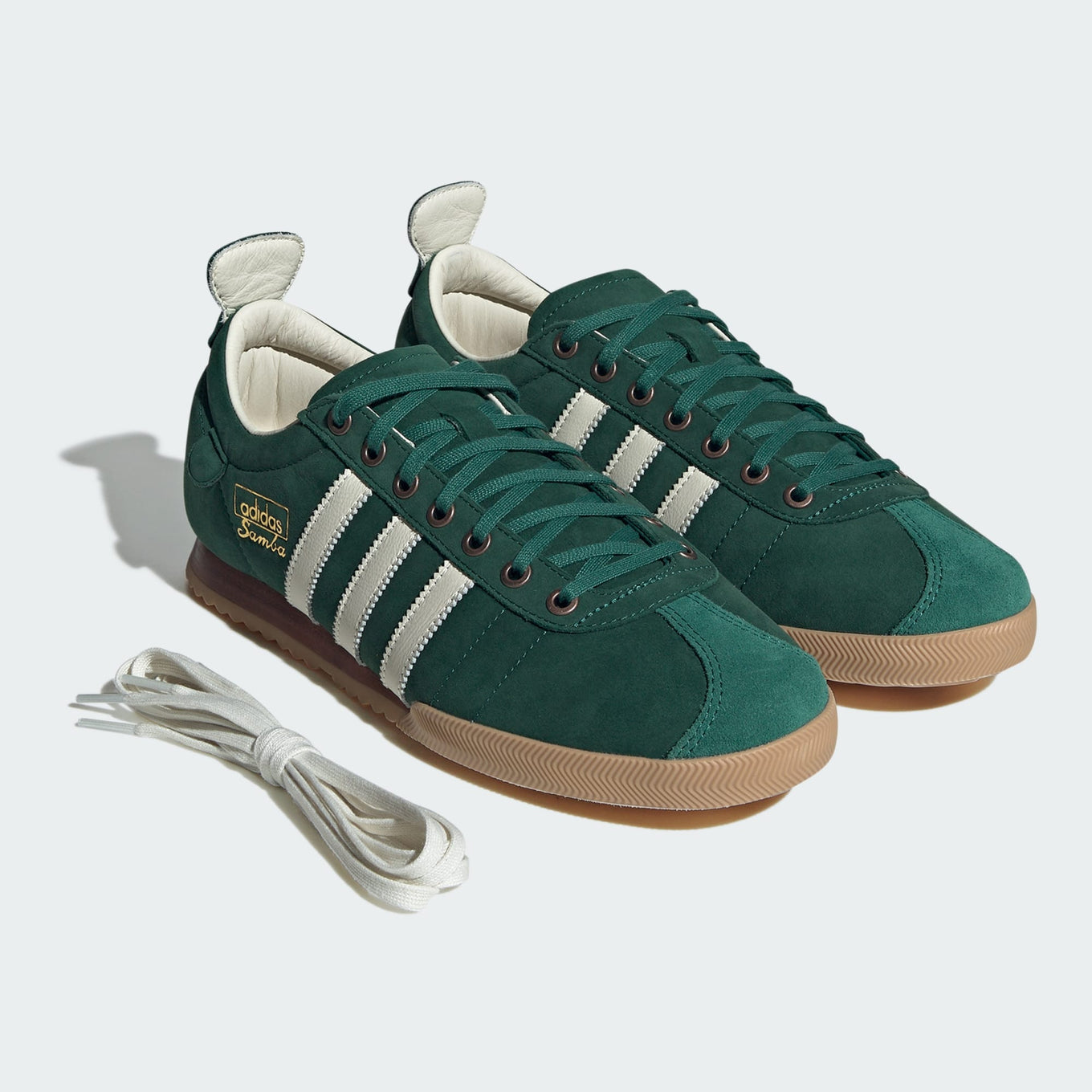 adidas Samba 62 shoes with nubuck upper, stacked leather sole, and serrated 3-Stripes