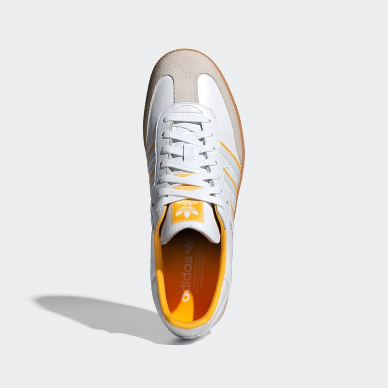 Adidas Samba OG shoes with gum rubber outsole and serrated 3-Stripes, showcasing classic design elements and modern style.