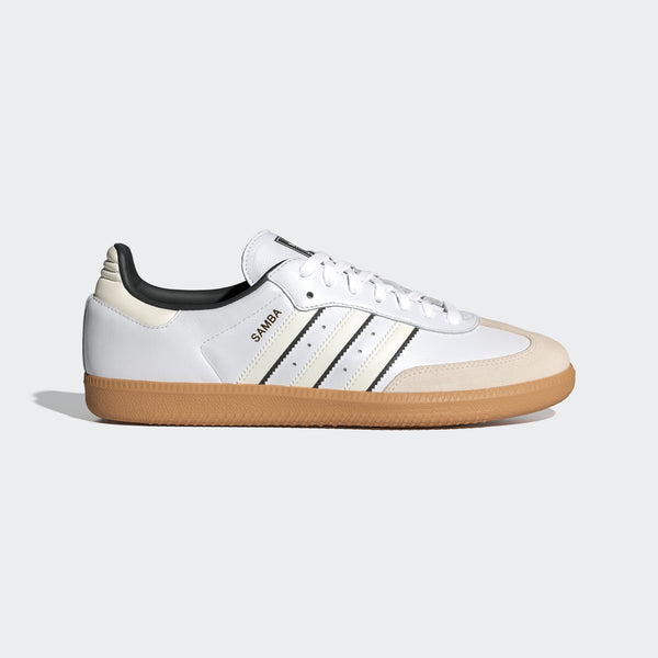 adidas Samba OG trainers with gum rubber outsole, serrated 3-Stripes, and colored linings.