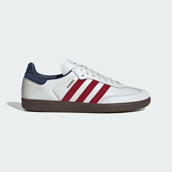 Adidas Samba OG shoes with a leather upper, serrated 3-Stripes, reinforced toe, and suede accents, celebrating over 70 years of timeless style.