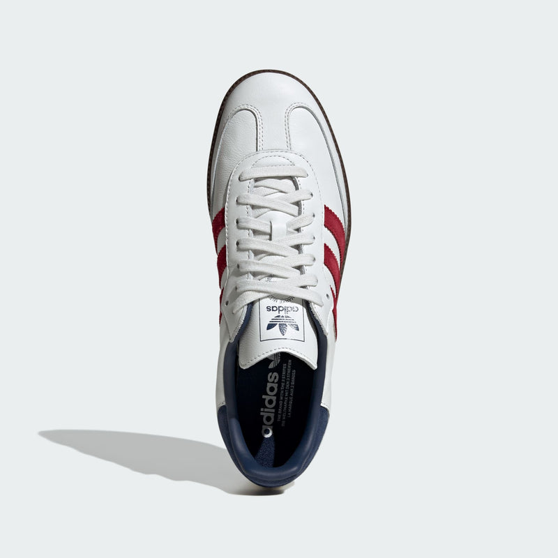 Adidas Samba OG shoes with a leather upper, serrated 3-Stripes, reinforced toe, and suede accents, celebrating over 70 years of timeless style.