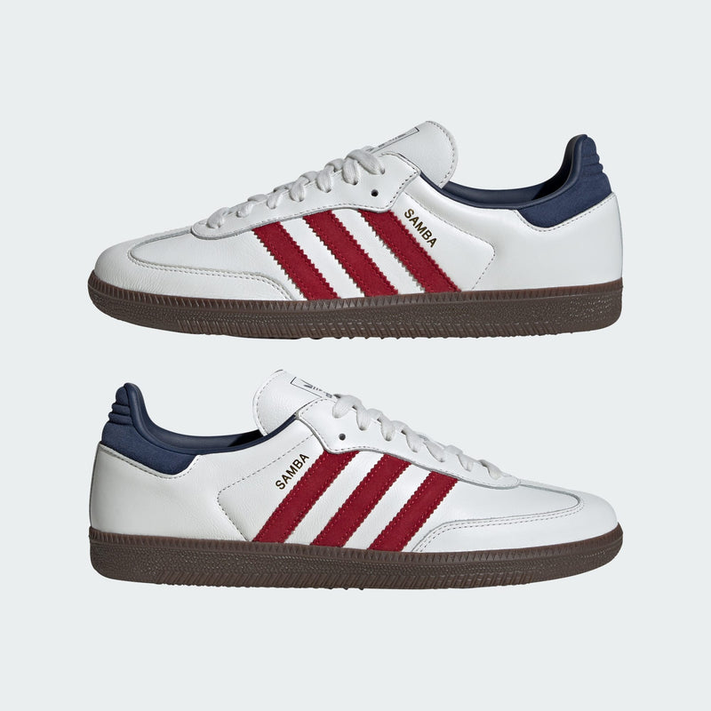 Adidas Samba OG shoes with a leather upper, serrated 3-Stripes, reinforced toe, and suede accents, celebrating over 70 years of timeless style.