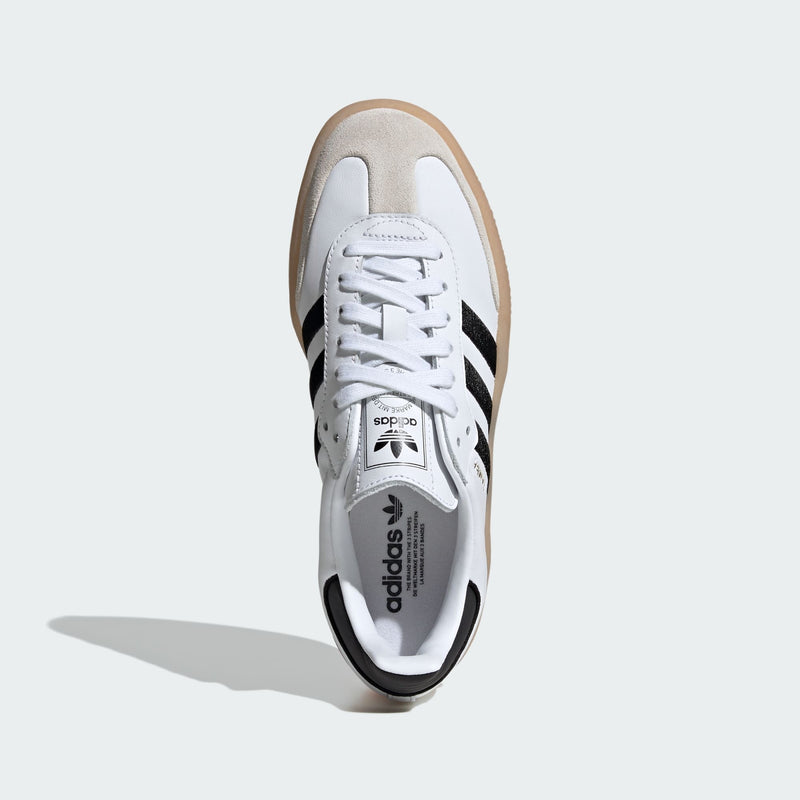 Adidas Samba shoes showcasing a modern twist on the classic design. Featuring a smooth leather upper, translucent gum rubber outsole, and premium embroidered 3-Stripes, these shoes effortlessly blend athletic heritage with street style. 