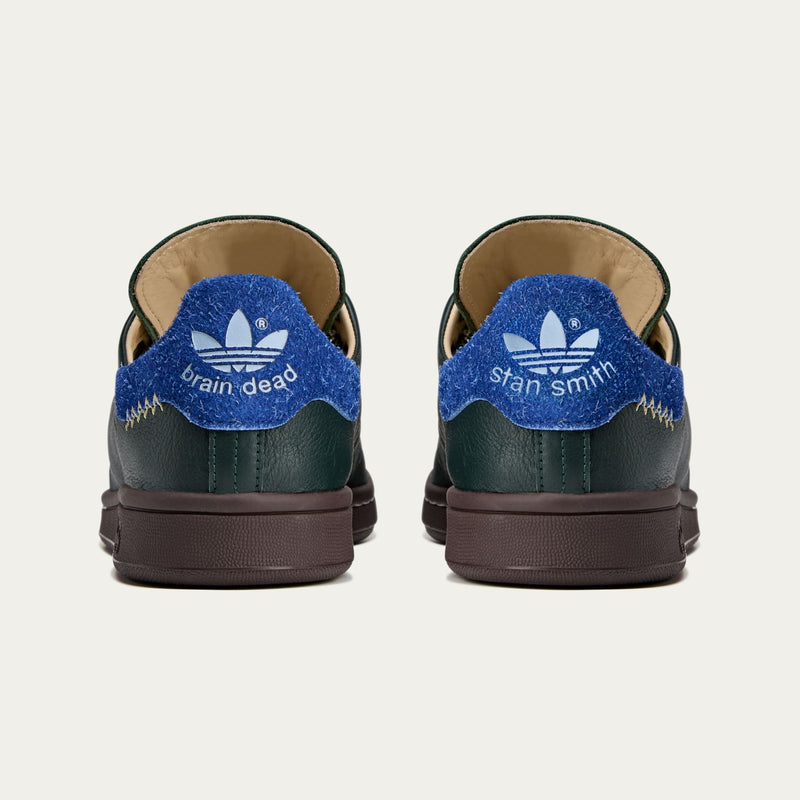adidas Stan Smith x Brain Dead shoes featuring colorful detailing, custom laces, and unique lace chain accessory.