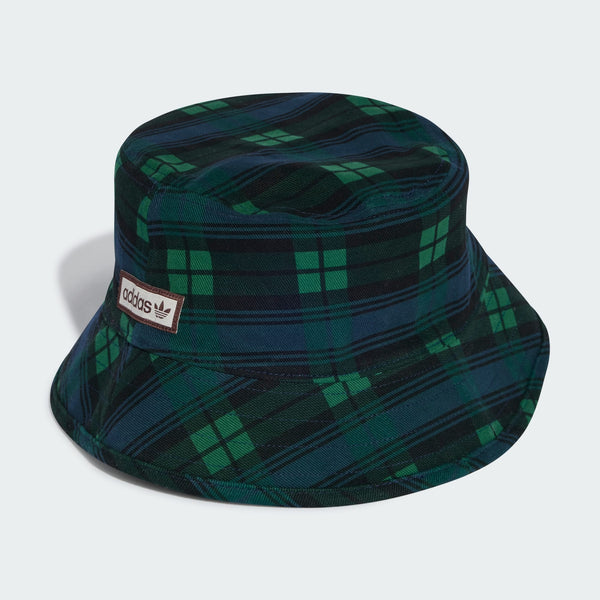 adidas bucket hat with allover tartan print, made from cotton with a touch of stretch