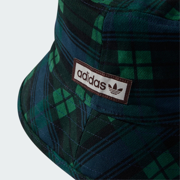 adidas bucket hat with allover tartan print, made from cotton with a touch of stretch