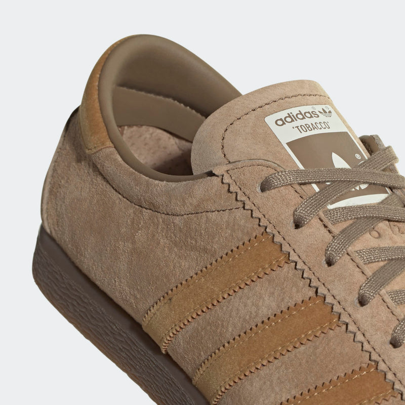 adidas Tobacco Shoes with soft suede, serrated 3-Stripes, and muted, rustic colors.