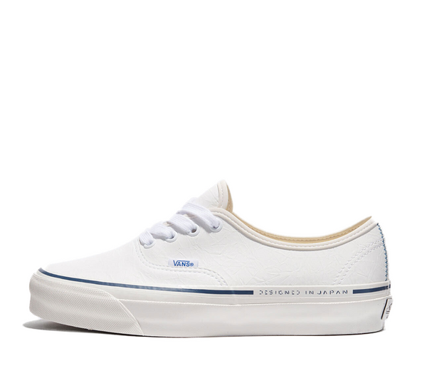 Vans Premium Leather White Authentic low-top sneakers featuring premium leather uppers, lace-up closure, and signature rubber waffle outsoles.