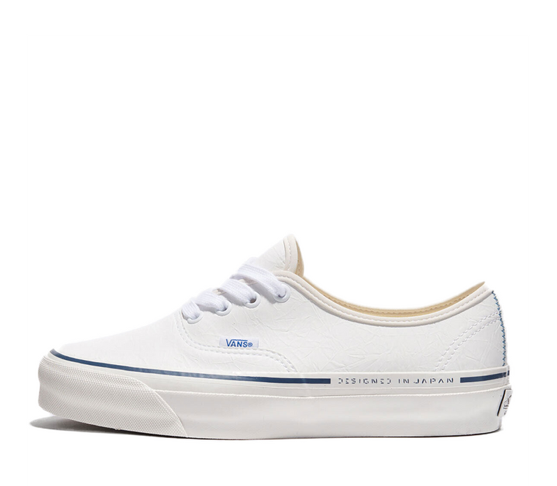 Vans Premium Leather White Authentic low-top sneakers featuring premium leather uppers, lace-up closure, and signature rubber waffle outsoles.