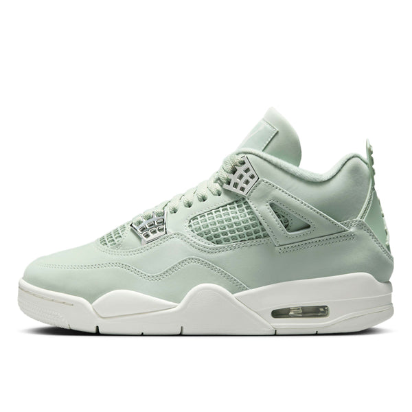 AJ4 'Abundance' sneakers in Seafoam and Sail colorway with Metallic Silver accents.