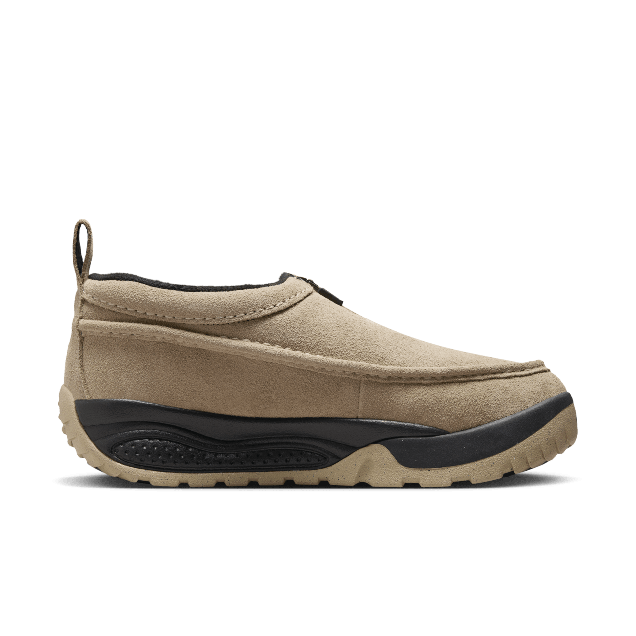 Nike ACG Izy sneaker with Khaki suede upper, black accents, plush cushioning, and a rugged outsole for all-day comfort and durability.
