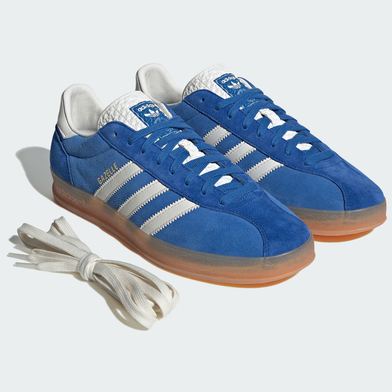 adidas Gazelle Indoor Pro shoes with a suede upper, leather lining, translucent wrapped sole, and signature 3-Stripes, blending vintage sports heritage with contemporary street style.