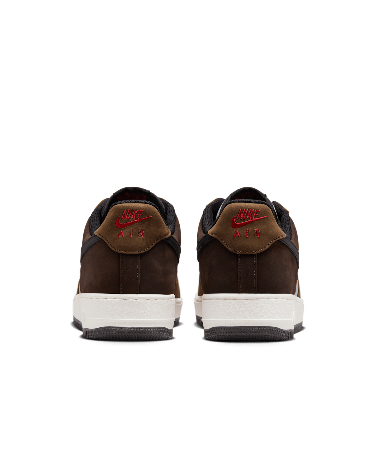 Nike Air Force 1 “Escape” with white leather upper, brown accents, and red tongue logo