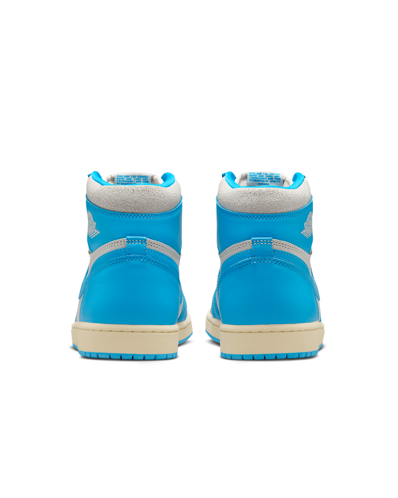 Air Jordan 1 Retro High OG University Blue with distressed leather, Sail and Dark Powder Blue colorway, inspired by Michael Jordan’s college years