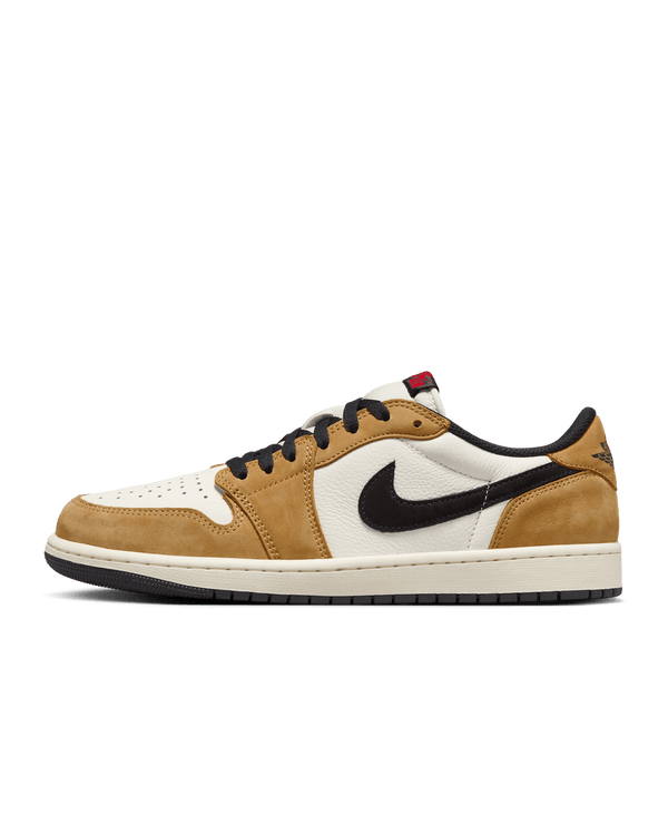 Air Jordan 1 sneakers in Sail and Golden Harvest colorway inspired by MJ's Rookie of the Year look.