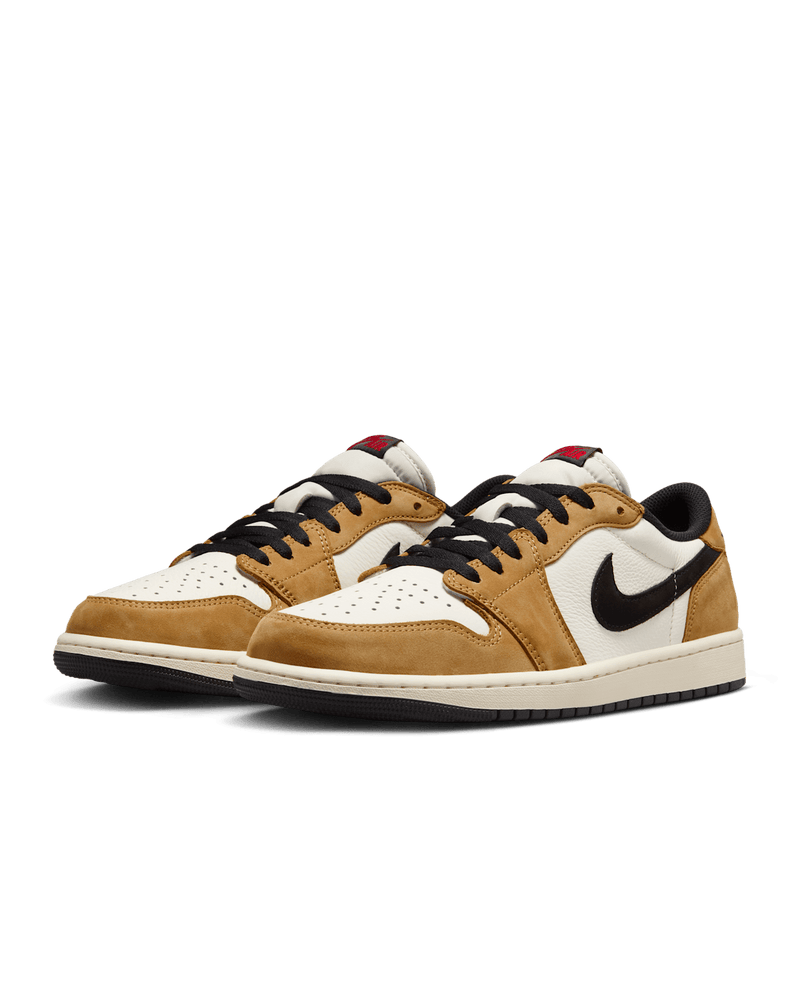 Air Jordan 1 sneakers in Sail and Golden Harvest colorway inspired by MJ's Rookie of the Year look.