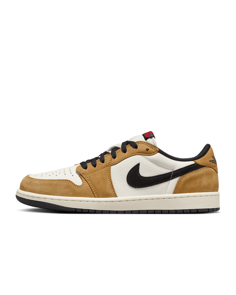 Air Jordan 1 sneakers in Sail and Golden Harvest colorway inspired by MJ's Rookie of the Year look.