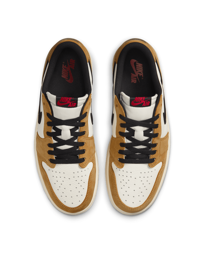 Air Jordan 1 sneakers in Sail and Golden Harvest colorway inspired by MJ's Rookie of the Year look.